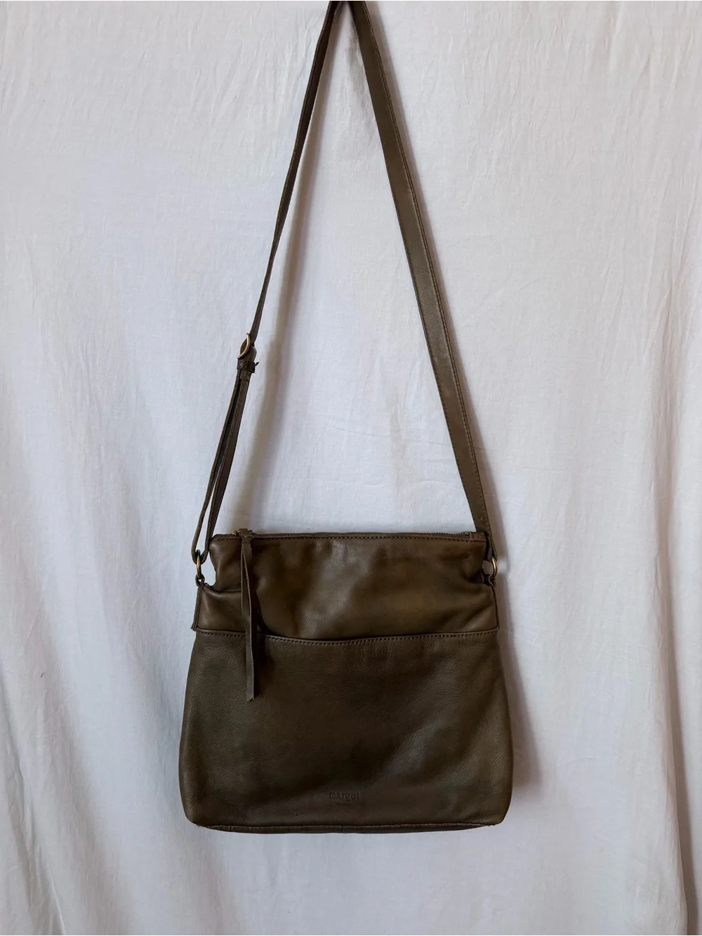 Margot Olive Green Leather Multi Compartment Crossbody Bag